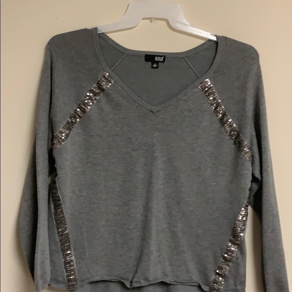 Grey sweater with silver sequin detailing